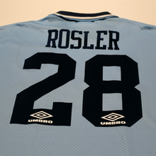 Load image into Gallery viewer, 1993/95 Rosler #28 Manchester City Vintage Umbro Home Football Shirt (L)11
