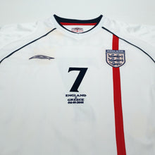 Load image into Gallery viewer, 2001/03 Beckham #7 England Vintage Umbro Home Greece Football Shirt (XL)3
