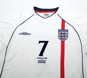 2001/03 BECKHAM #7 England Vintage Umbro Home Greece Football Shirt (M) WC 2002
