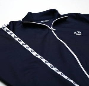 FRED PERRY Men's Zip Through Taped Navy Track Top Jacket (M)