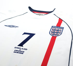 2001/03 BECKHAM #7 England Vintage Umbro Home Greece Football Shirt (S) WC 2002