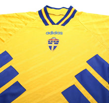 Load image into Gallery viewer, 1994/95 SWEDEN Vintage adidas WC 94 Home Football Shirt (L) Larsson Era
