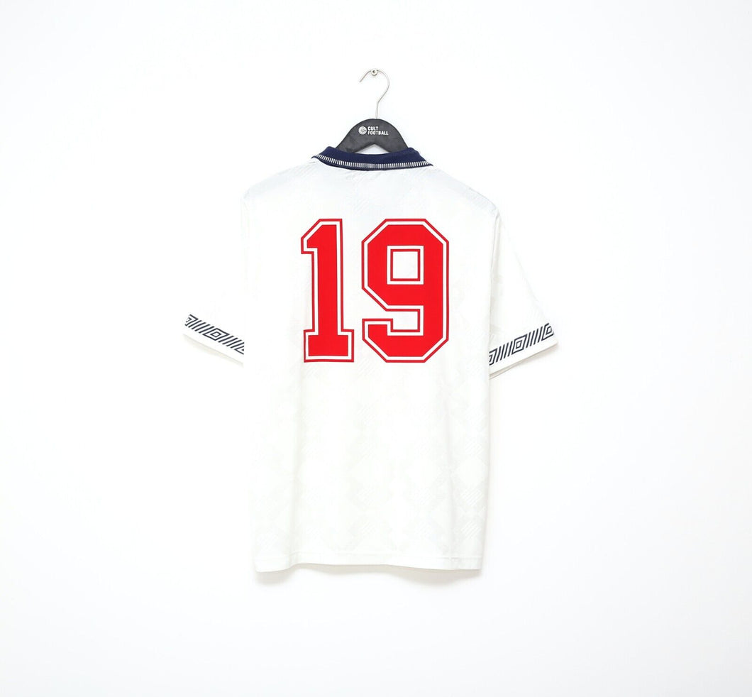 1990/92 GASCOIGNE #19 England Vintage Umbro Home Football Shirt (M) Italia 90