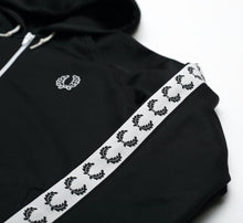 Load image into Gallery viewer, FRED PERRY Men&#39;s Zip Through Taped Black Hoodie Track Top Jacket (M)
