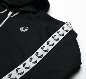 FRED PERRY Men's Zip Through Taped Black Hoodie Track Top Jacket (M)