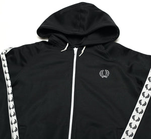 FRED PERRY Men's Zip Through Taped Black Hoodie Track Top Jacket (M)
