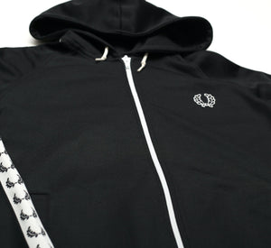 FRED PERRY Men's Zip Through Taped Black Hoodie Track Top Jacket (M)