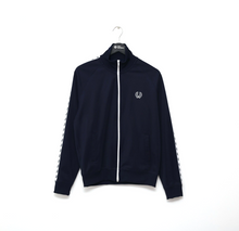 Load image into Gallery viewer, FRED PERRY Men&#39;s Zip Through Taped Navy Track Top Jacket (M)
