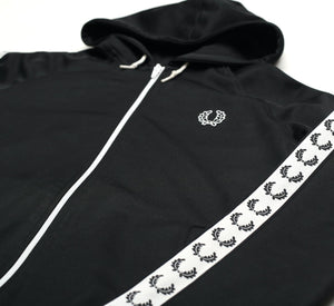 FRED PERRY Men's Zip Through Taped Black Hoodie Track Top Jacket (M)
